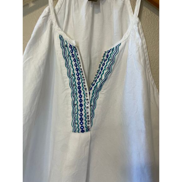 Tommy Bahama Linen Cotton Blend Embroidered Tunic Style Mini Tank Dress Medium - Picture 11 of 12